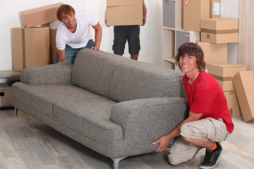 Packed boxes and wrapped furniture ready for transport
