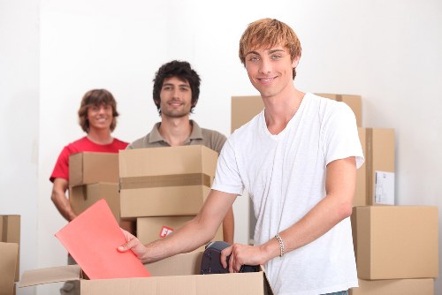 Packed moving boxes and furniture for a residential removal